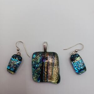 Elegant Multicolor Glass Pendant and Earrings Set